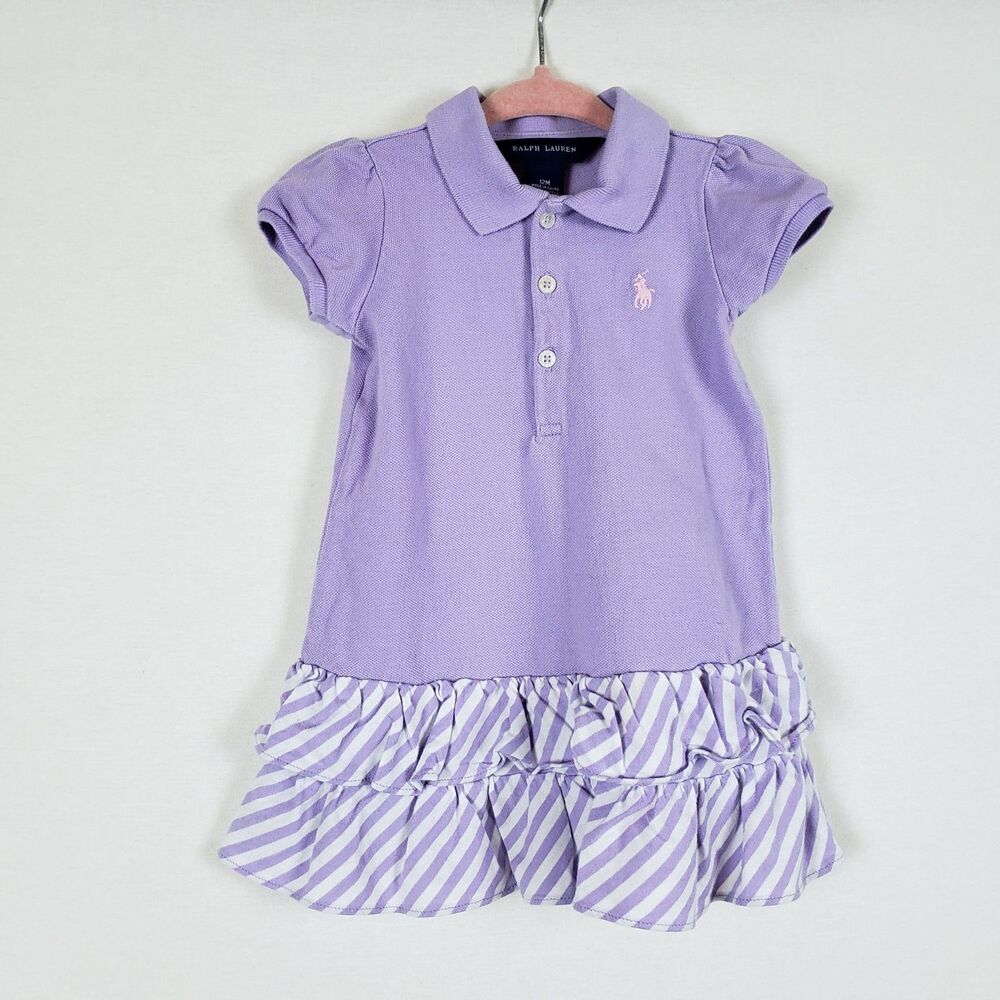 Ralph Lauren 12M Lavender Polo Dress Preppy Tiered Ruffles Country Club Spring